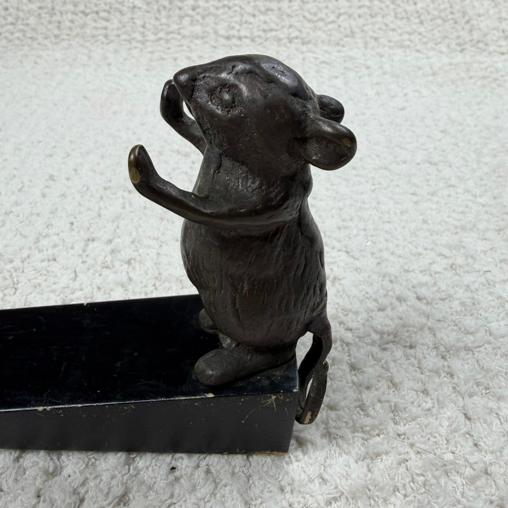 Vintage Cast Metal Mouse Doorstop Standing Figurine Black Wedge Heavy Duty Decor - Picture 2 of 5